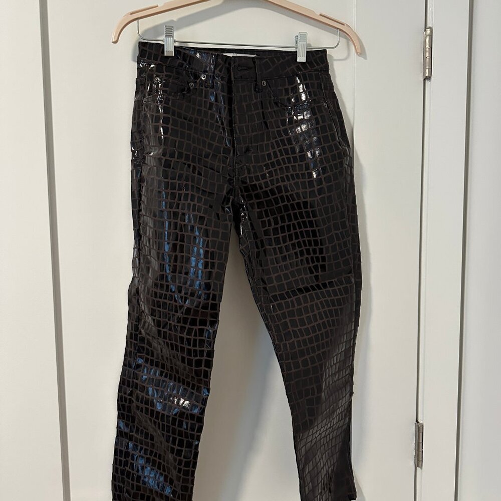Topshop Straight Leg Faux Leather Pants | Brown Croc | Size 28 - Picture 2 of 3
